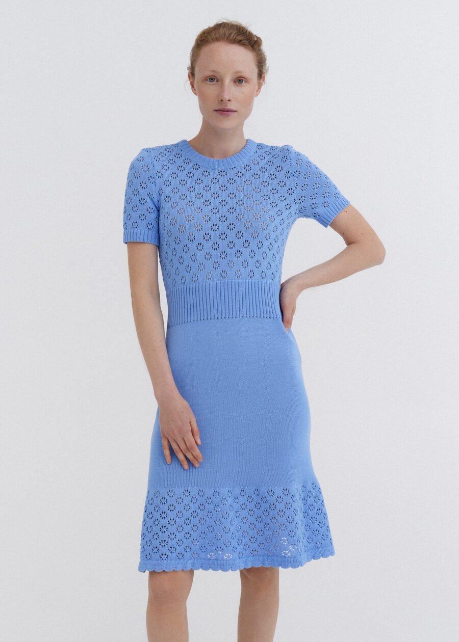 MONALA_10406 Knitted Cotton Lace Dress in Sky