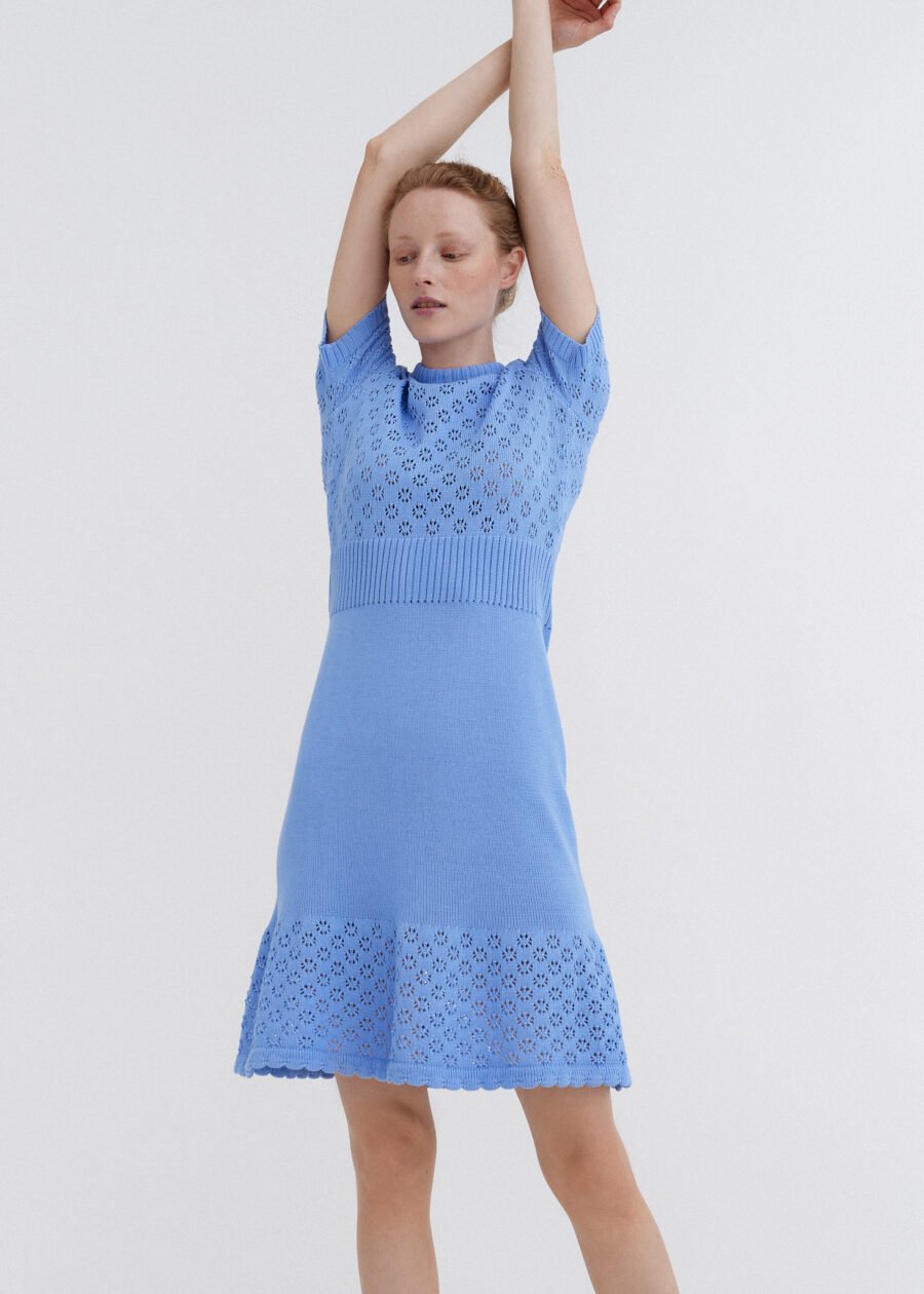 MONALA_10519 Knitted Cotton Lace Dress in Sky