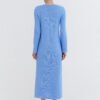 full-length cotton dress with modern flared sleeves in pastel blue
