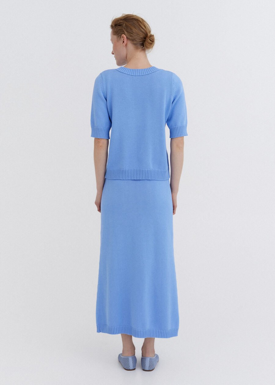 MONALA_10790 Knitted Cotton Midi Skirt in Sky