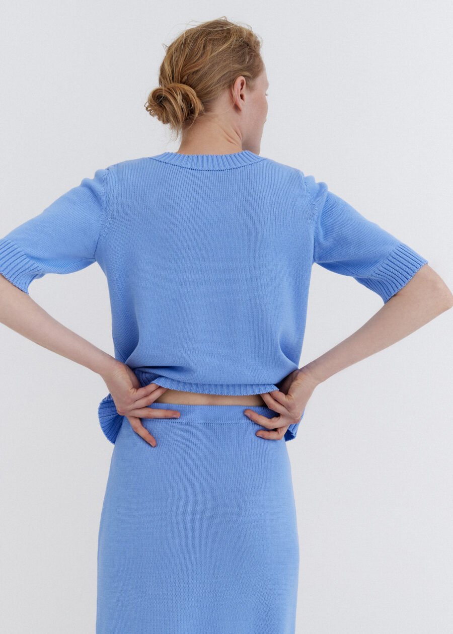 MONALA_10806 Knitted Cotton Midi Skirt in Sky