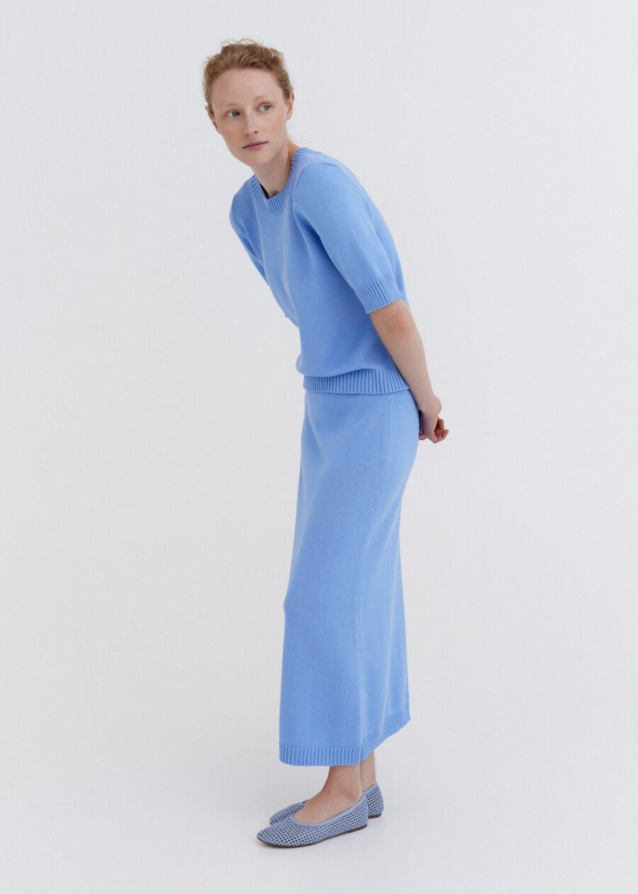 MONALA_10871 Knitted Cotton Top and Skirt Set in Sky