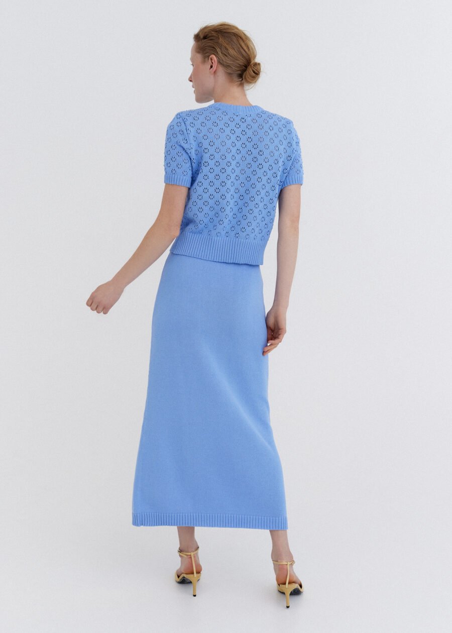 MONALA_10988 Knitted Cotton Lace Top and Skirt Set in Sky