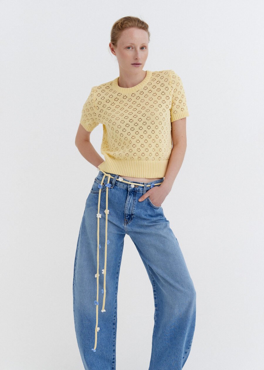 MONALA_11618 Knitted Cotton Lace Top in Sun