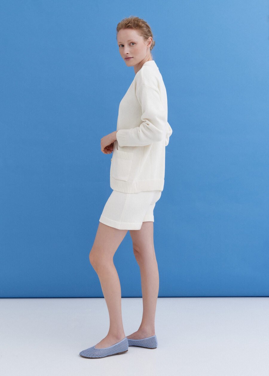 MONALA_9374 Knitted Cotton Cardigan and Shorts Set in Lily