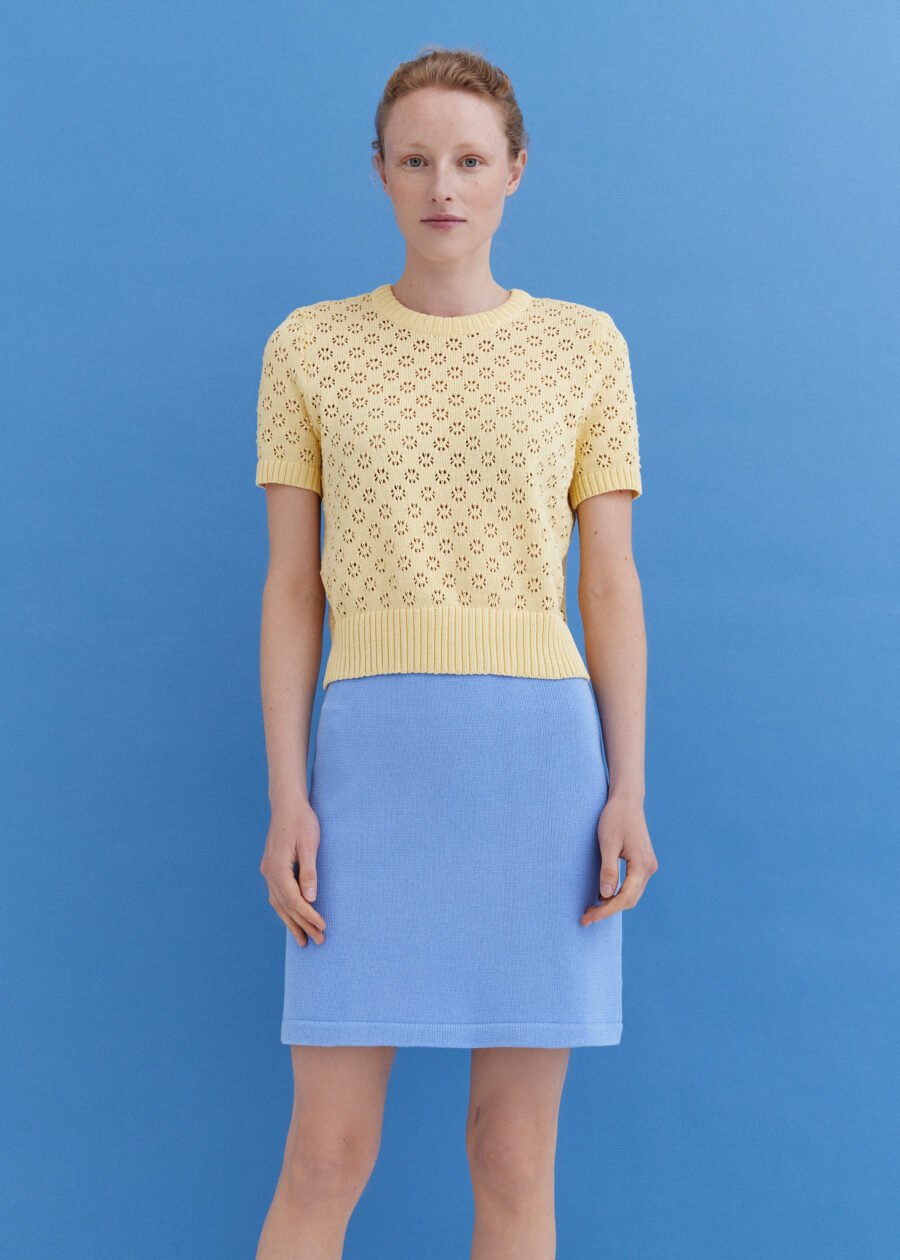 MONALA_9552 Knitted Cotton Mini Skirt in Sky