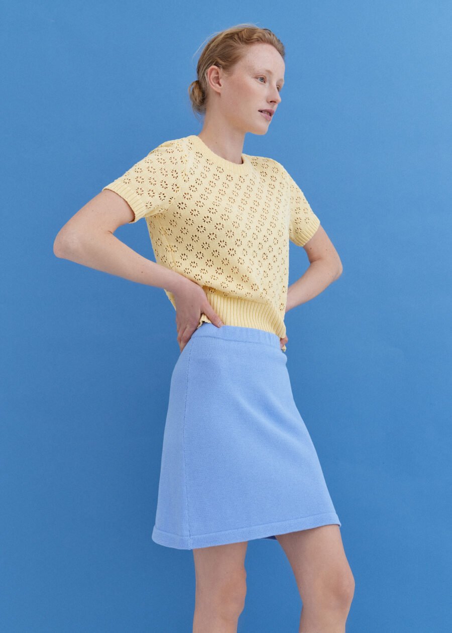 MONALA_9555 Knitted Cotton Mini Skirt in Sky