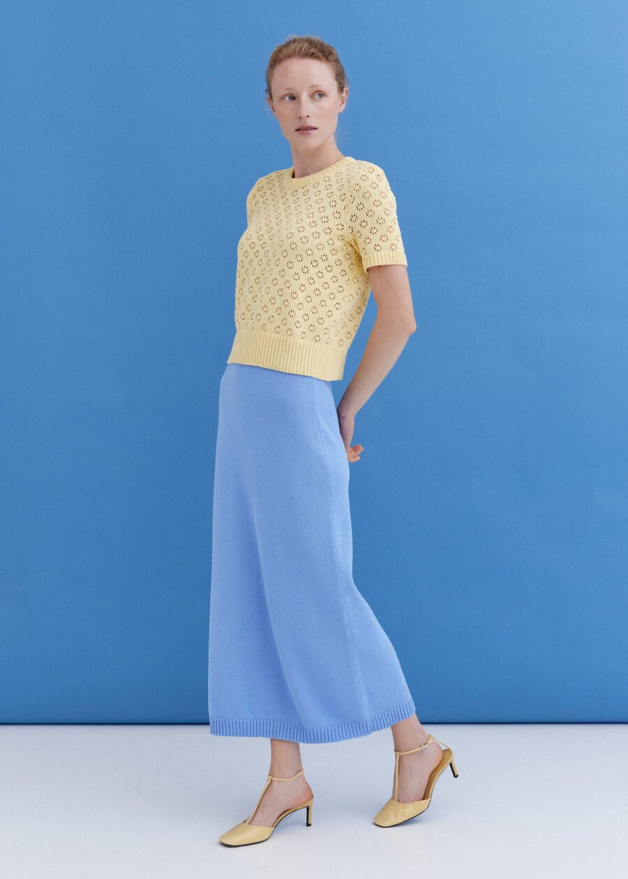 MONALA_9611 Knitted Cotton Midi Skirt in Sky