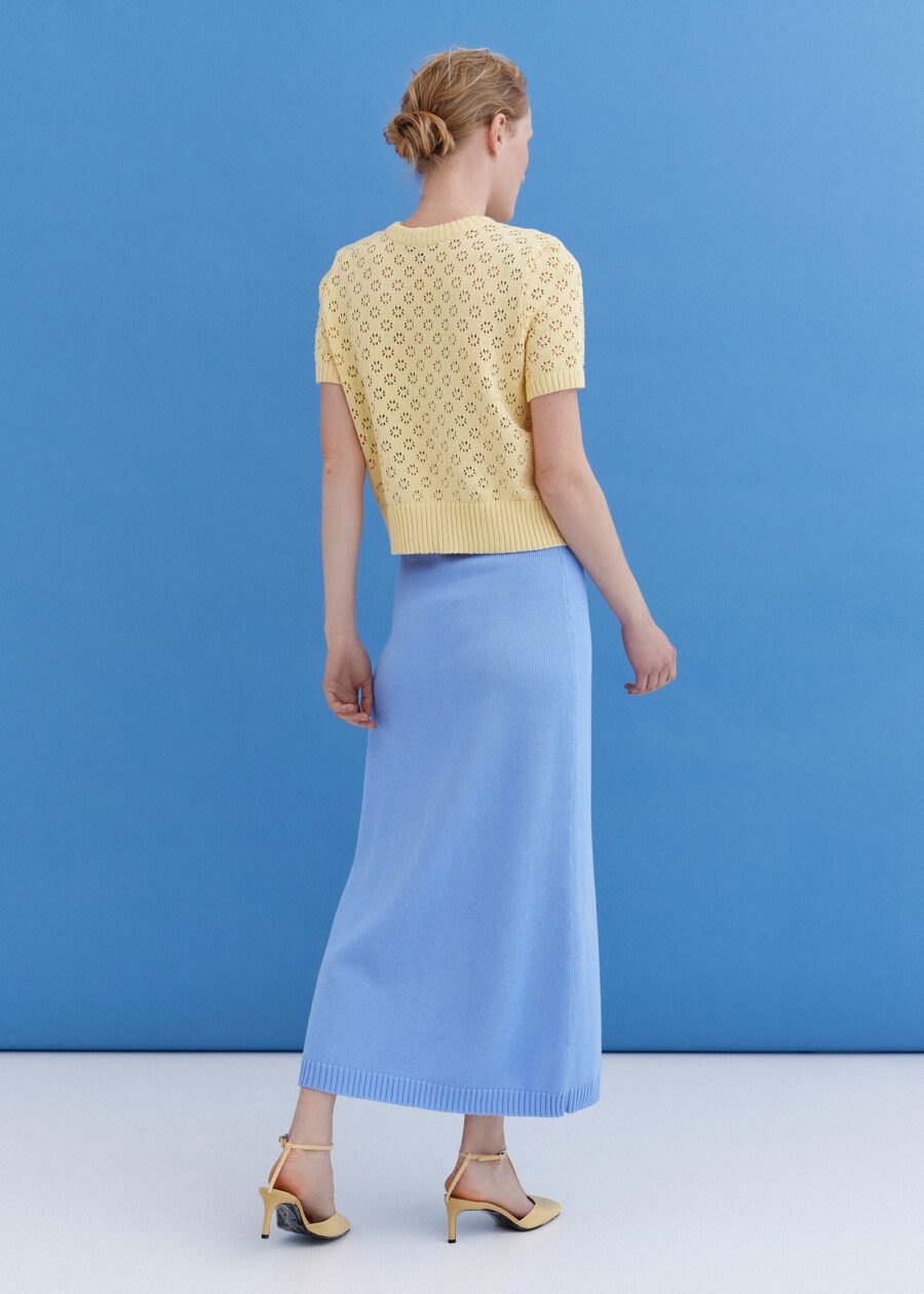 MONALA_9639 Knitted Cotton Midi Skirt in Sky