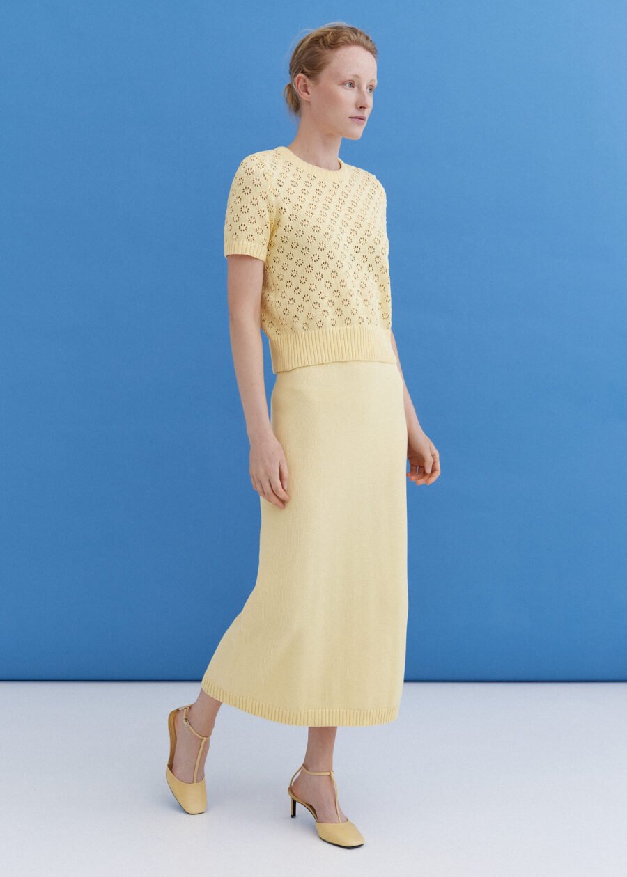 MONALA_9663 Knitted Cotton Midi Skirt in Sun