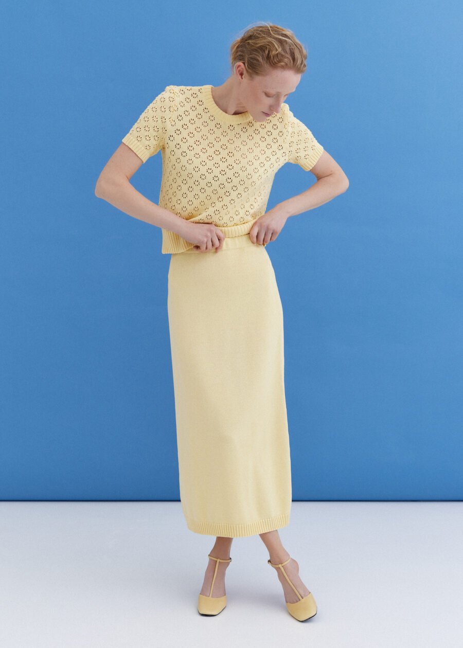 MONALA_9681 Knitted Cotton Midi Skirt in Sun
