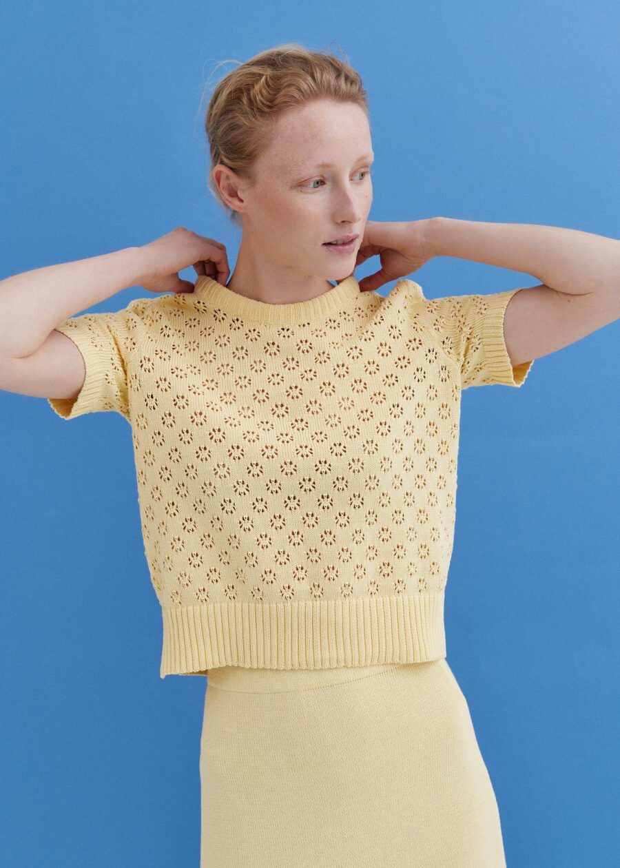 MONALA_9692 Knitted Cotton Lace Top in Sun