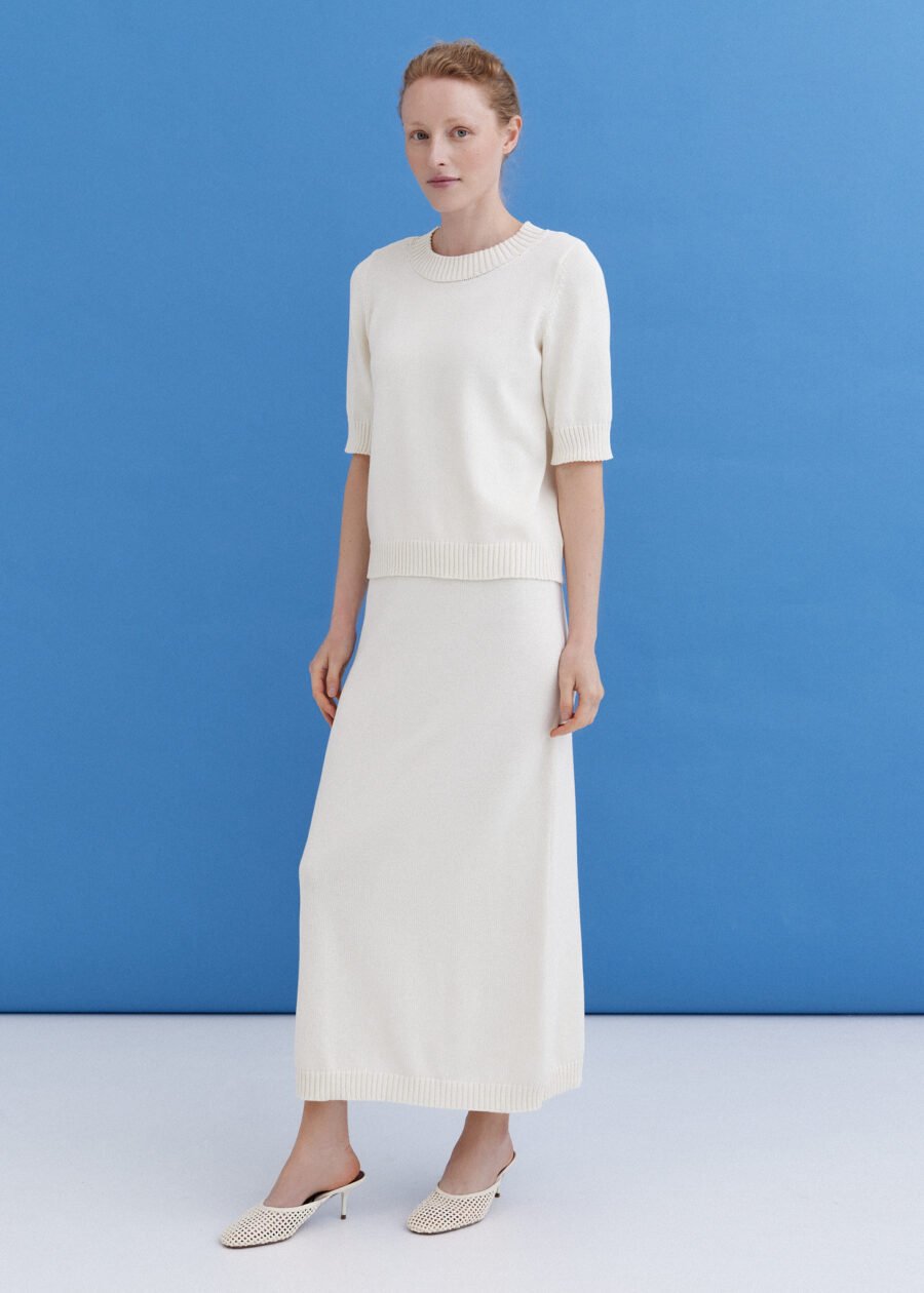 MONALA_9960 Knitted Cotton Top and Skirt Set in Lily