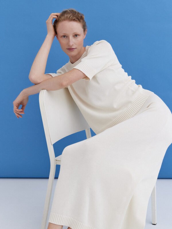 Knitted Cotton Midi Skirt in Lily