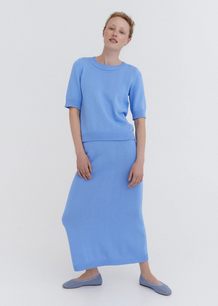 MONALA_10850 1 Knitted Cotton Top and Skirt Set in Sky