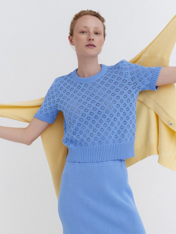 Knitted Cotton Lace Top in Sky