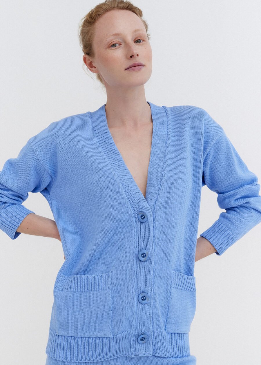 MONALA_11314 Knitted Cotton Cardigan with Buttons in Sky