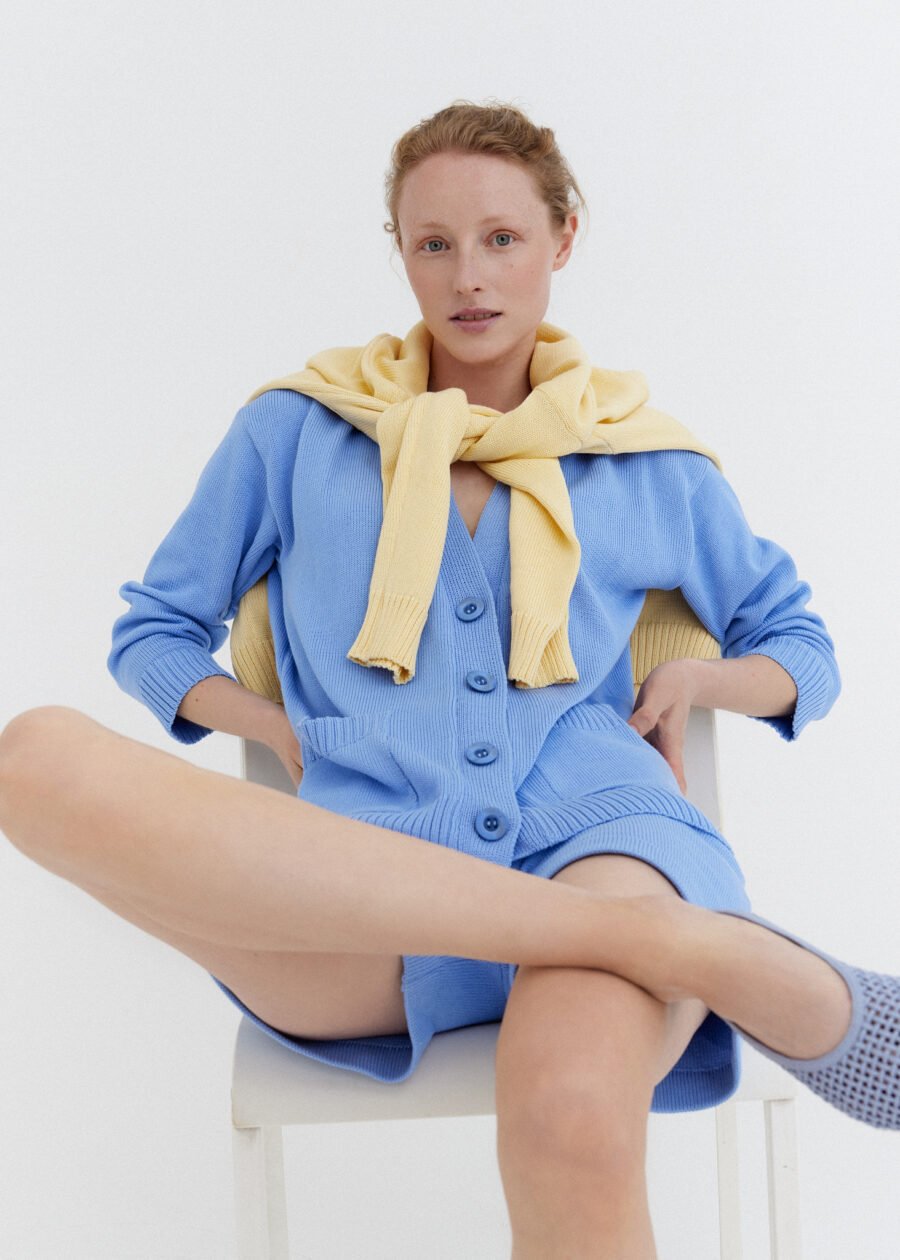 MONALA_11554 Knitted Cotton Cardigan with Buttons in Sky