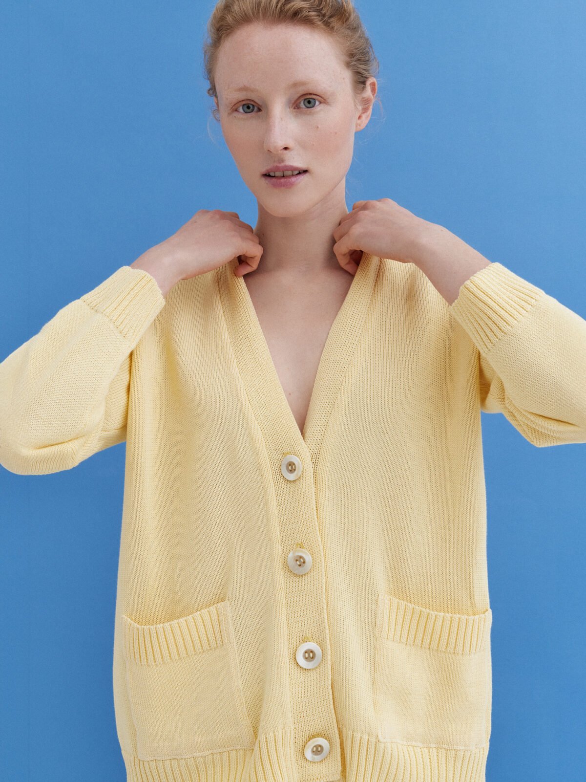 Knitted Cotton Cardigan with Buttons in Sun