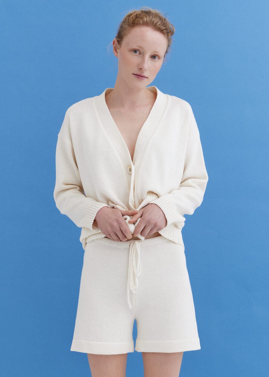 MONALA_9414 Knitted Cotton Cardigan and Shorts Set in Lily