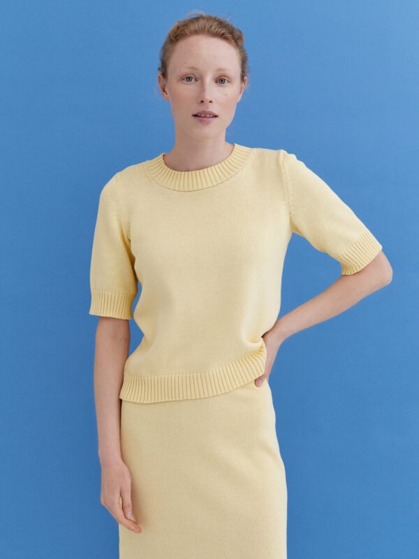 Knitted Cotton Short Sleeve Top in Sun