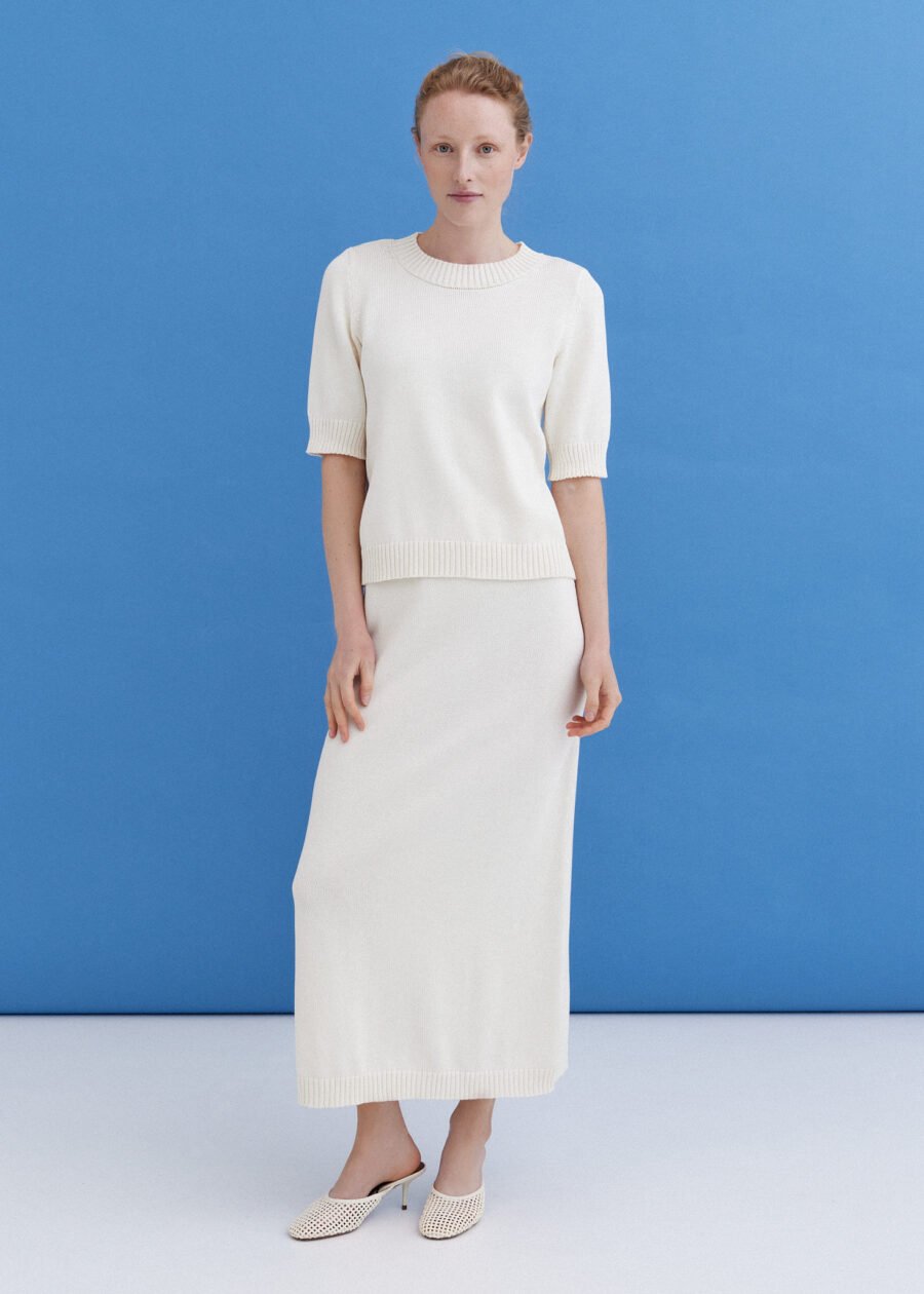MONALA_9961 Knitted Cotton Top and Skirt Set in Lily