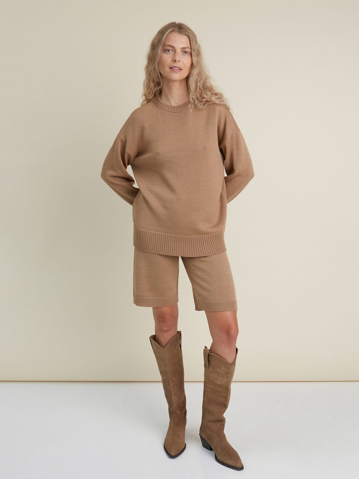 Knitted Merino Wool Oversized Sweater and Shorts Set