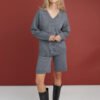 Knitted merino wool V-neck sweater and shorts set