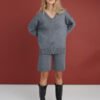 Knitted V-neck and pants set for women