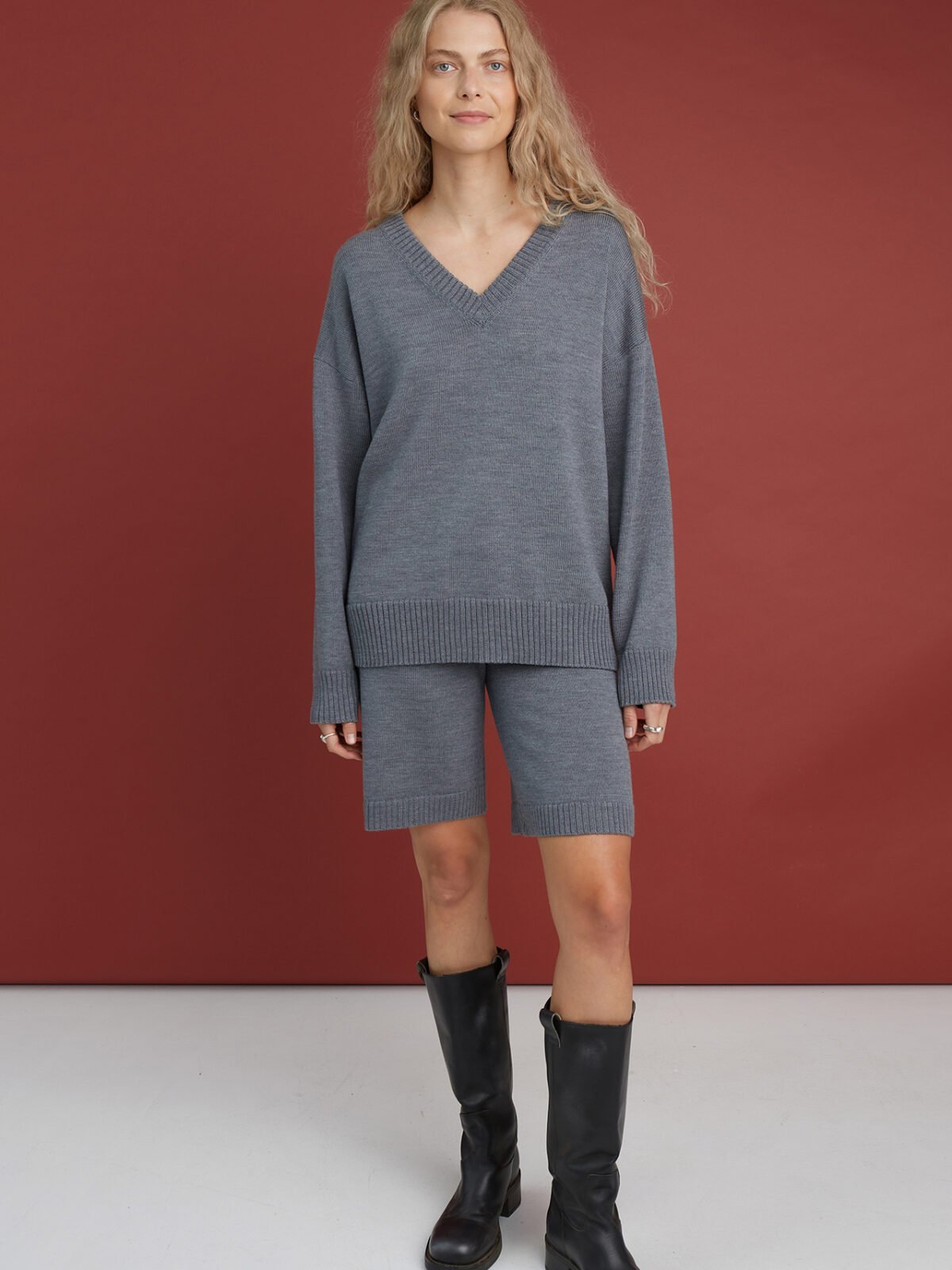 Knitted wool sweater and bottoms set