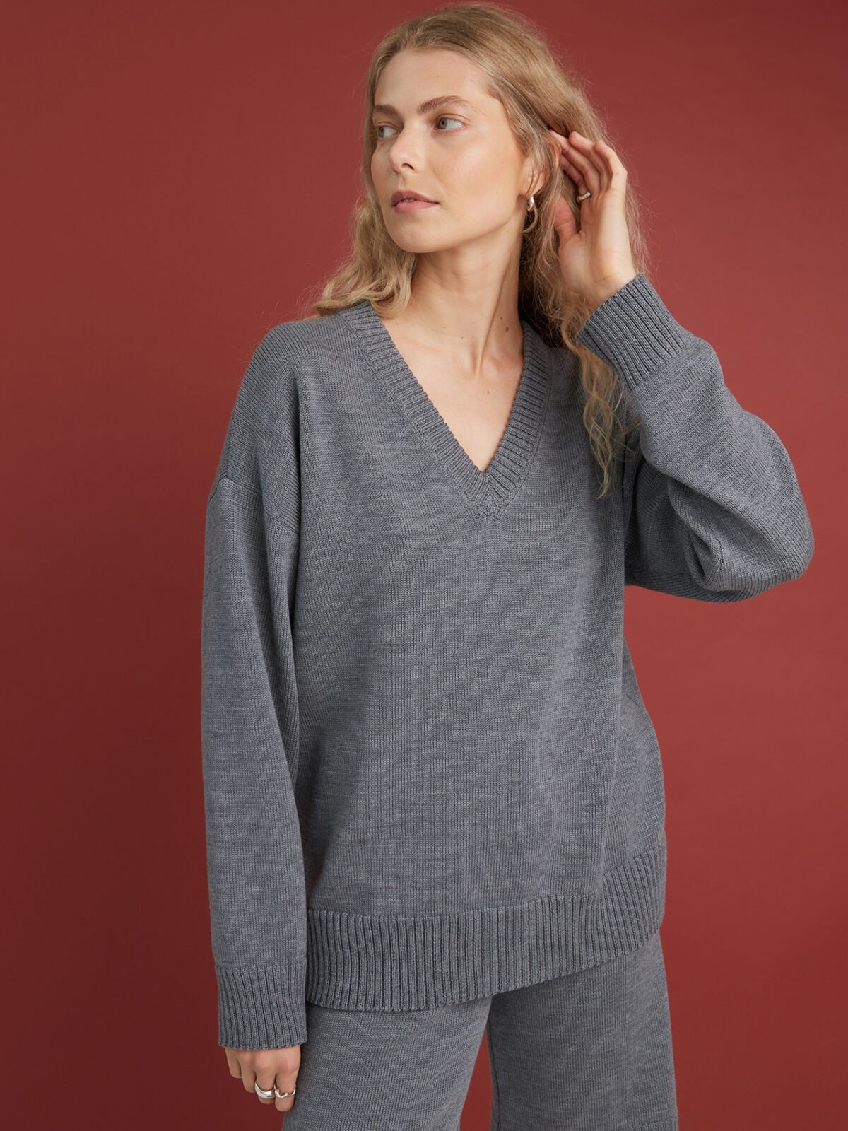 Knitted merino wool V-neck sweater