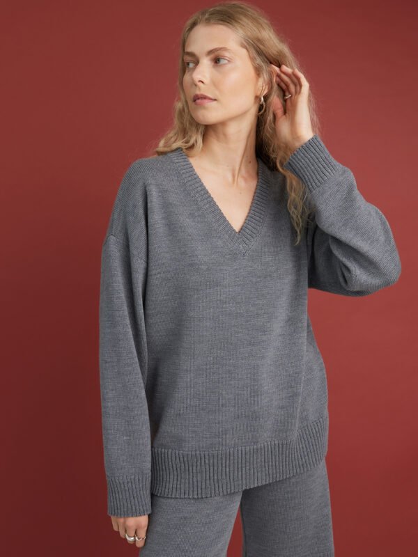 Knitted merino wool V-neck sweater