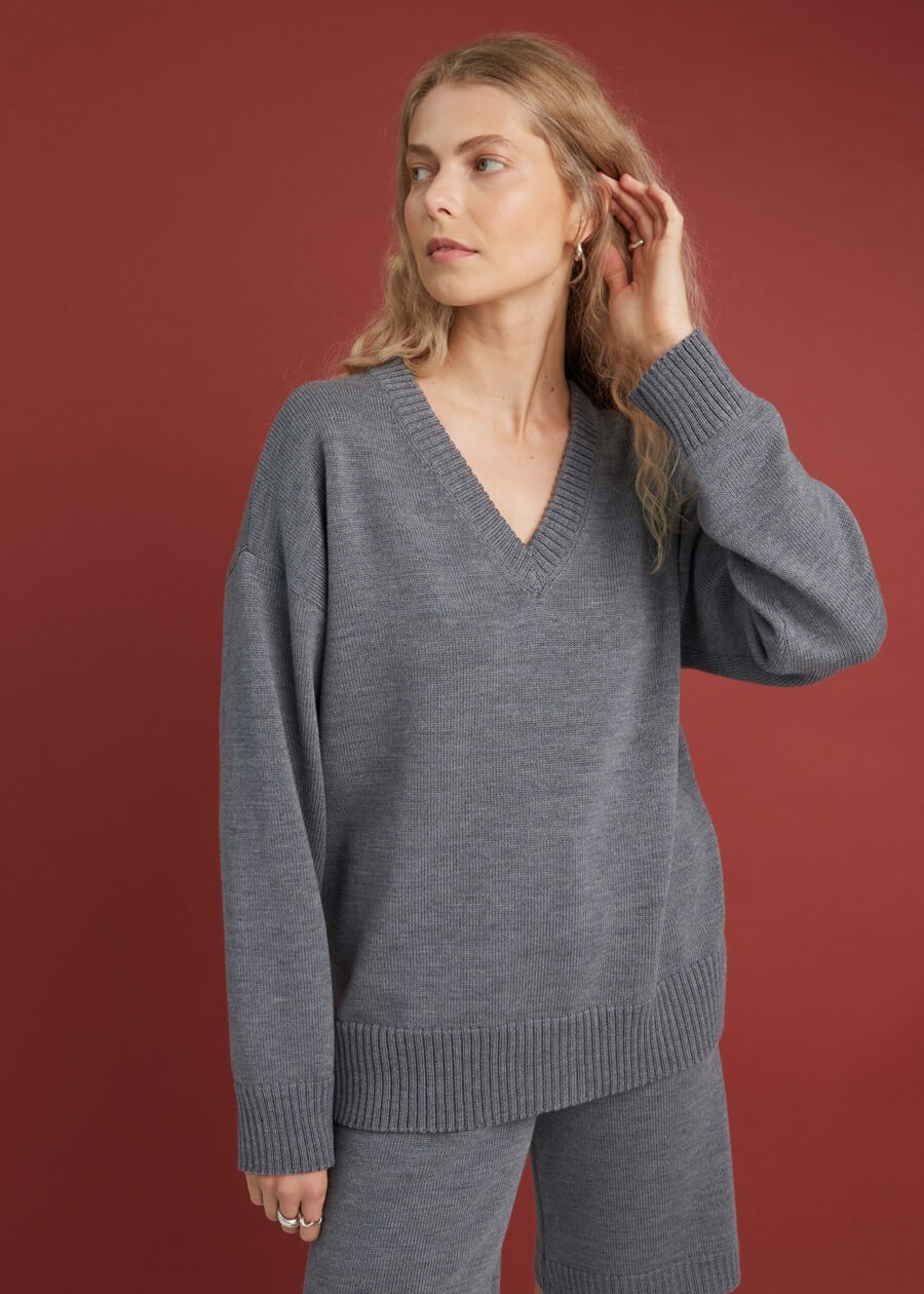 Knitted merino wool V-neck sweater