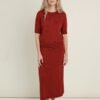 Merino Wool Two Piece Set with Top and Skirt in Rust