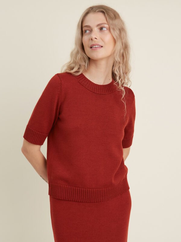 Knitted Merino Wool Top in Rust