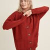 Button-Up Merino Wool Cardigan in Rust