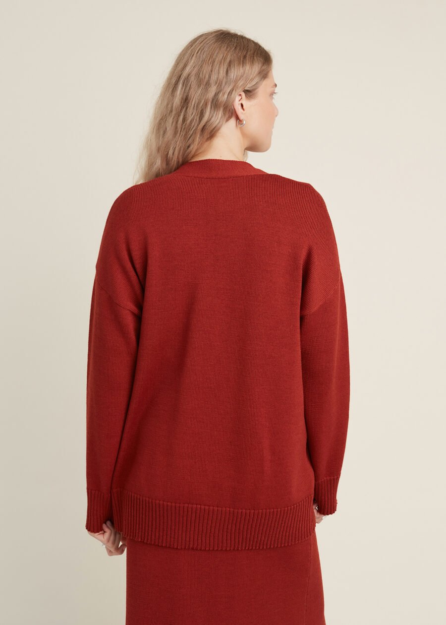 08.26622177 Button-Up Merino Wool Cardigan in Rust
