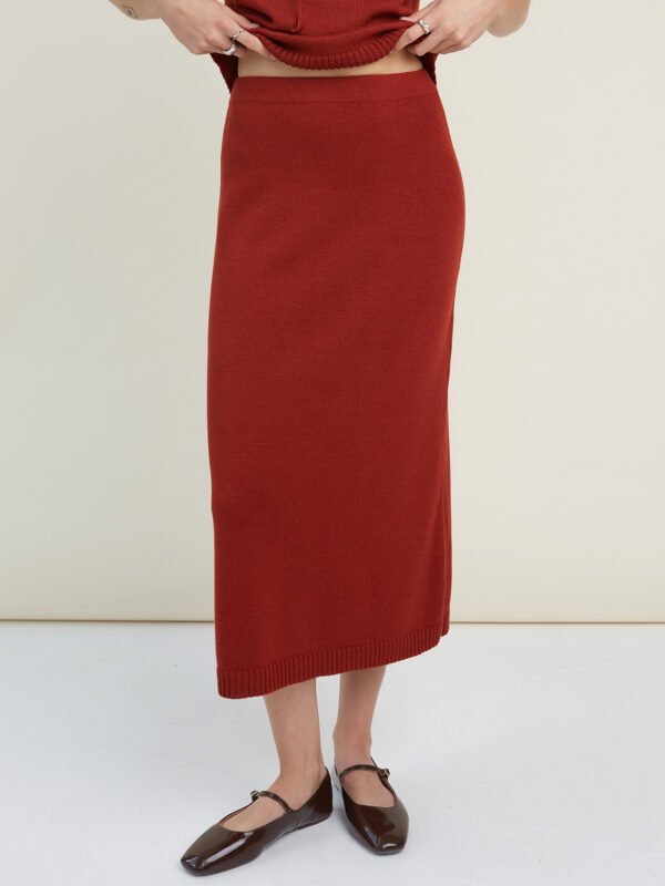 Knitted Merino Wool Skirt in Rust