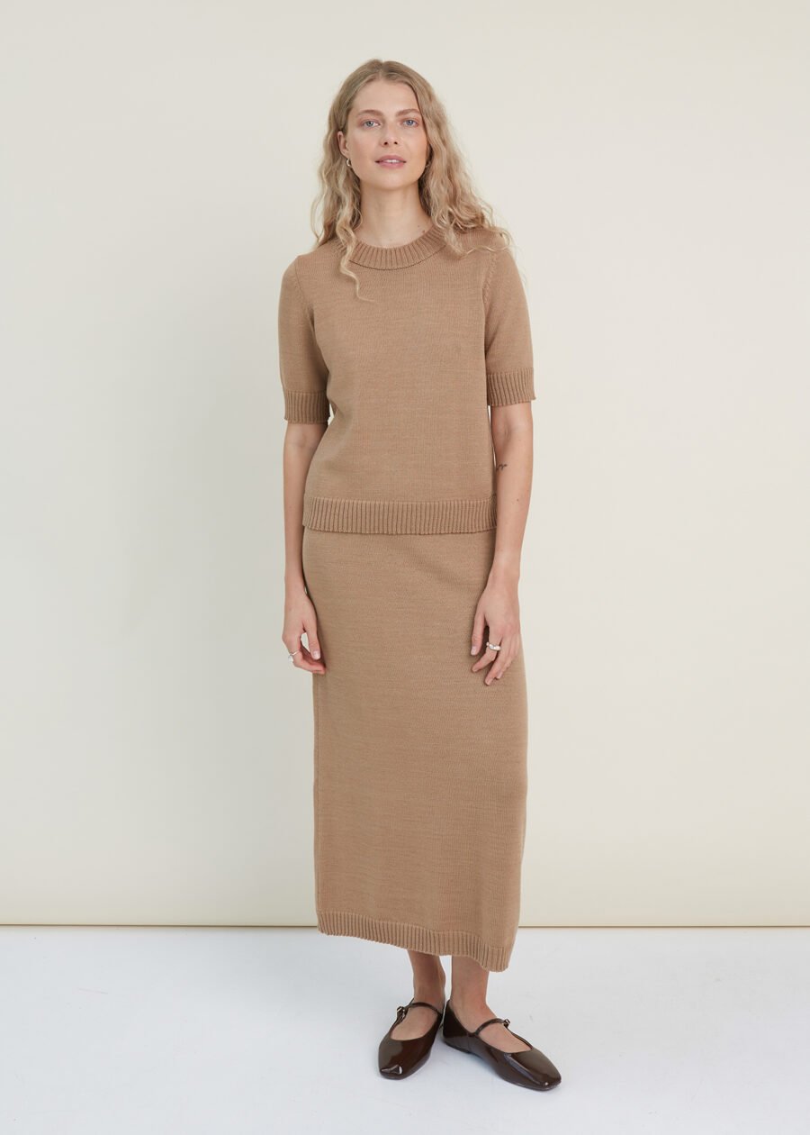 Elegant merino wool knitted holiday outfit