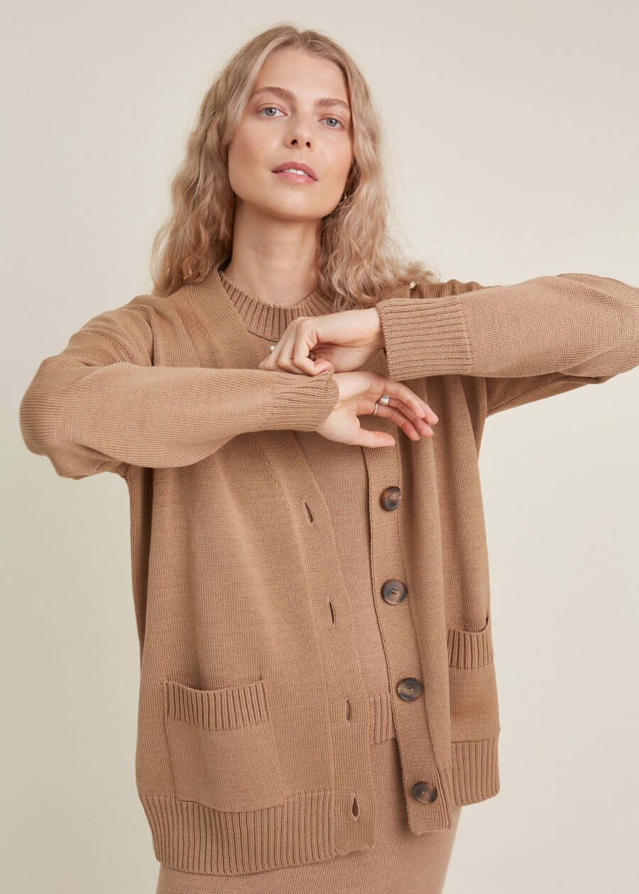 Longline knitted merino wool cardigan