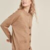 Button-Up Merino Wool Cardigan in Camel