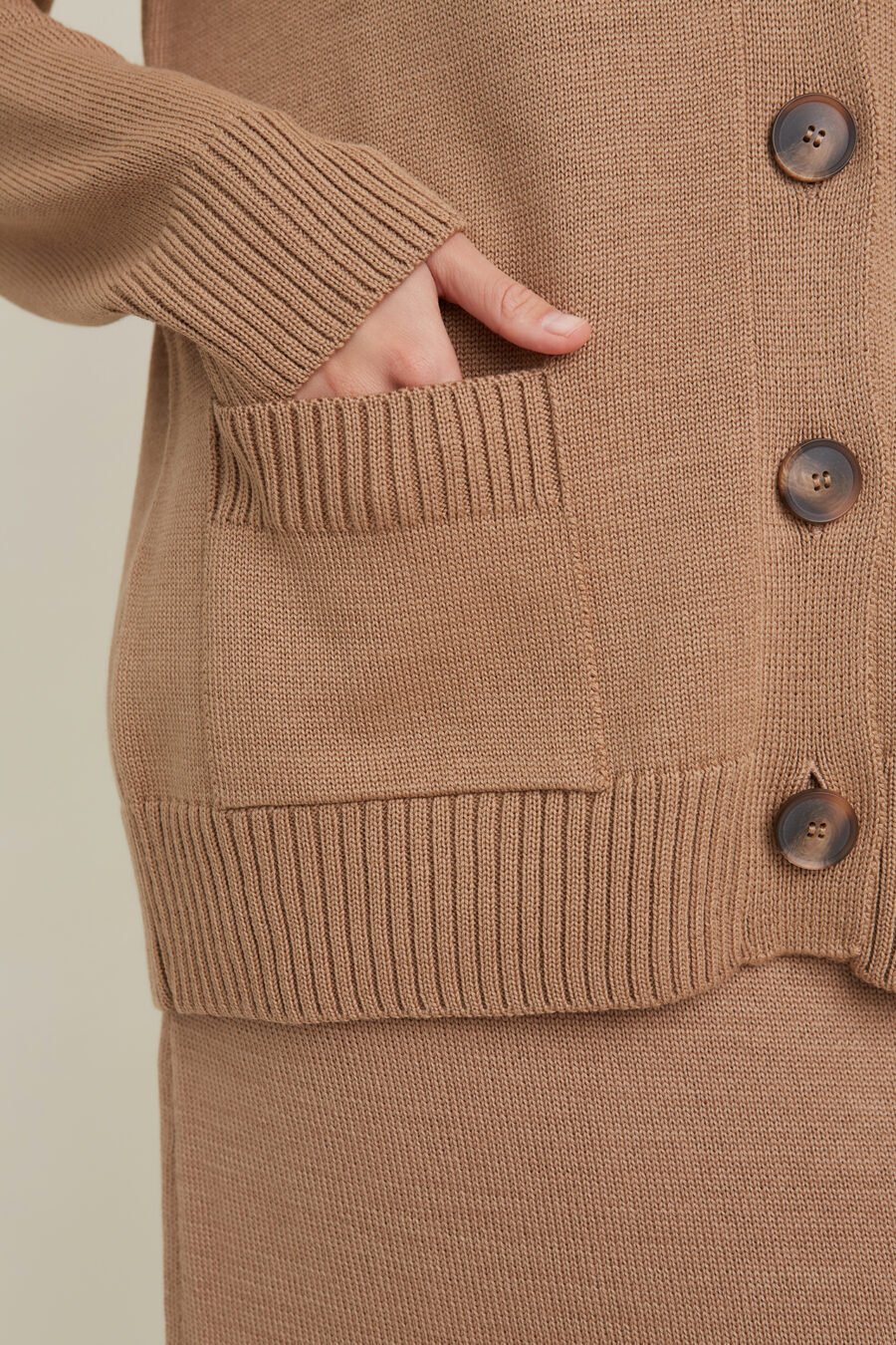 Button-Up Merino Wool Cardigan in Camel