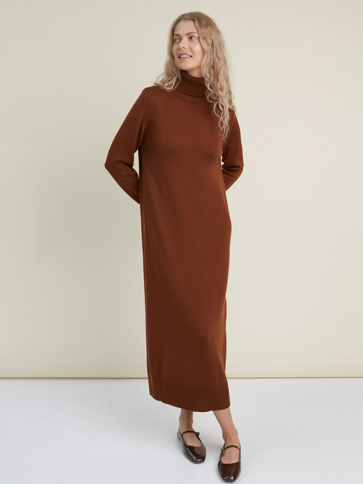 High neck knitted merino wool dress