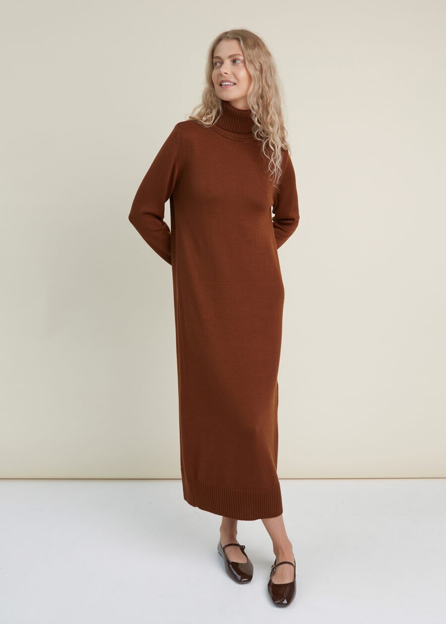High neck knitted merino wool dress