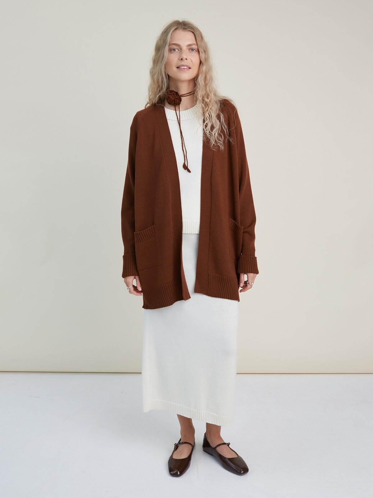 Oversized knitted merino wool cardigan with pockets
