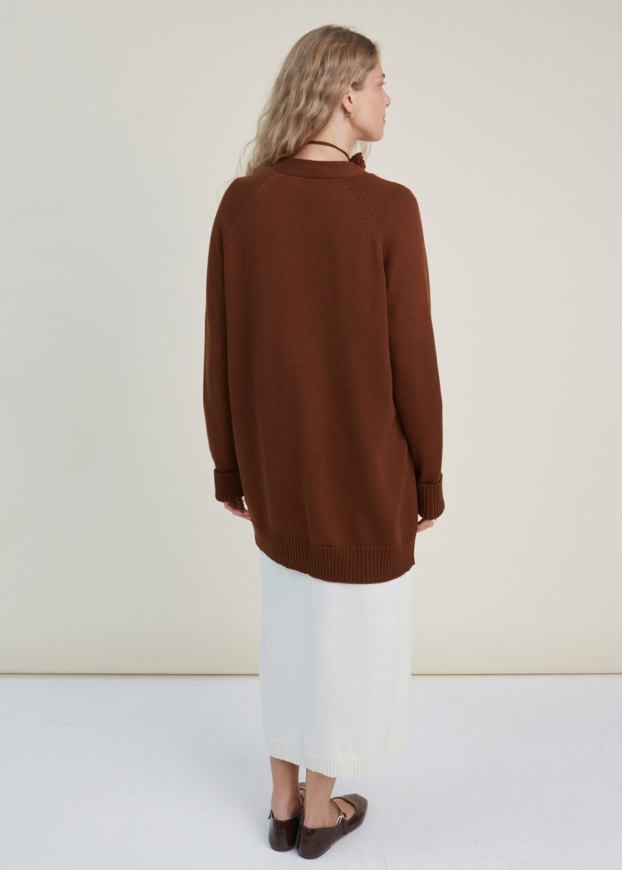 Knitted Merino Wool Cardigan with Pockets in Chocolate