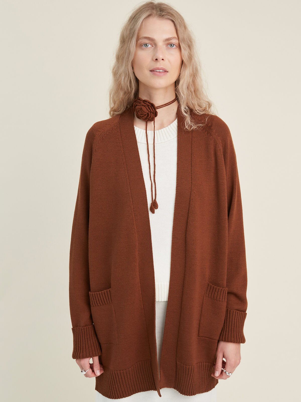 Sustainable oversized merino wool cardigan with ribbed trims