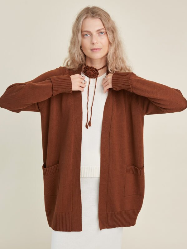 Knitted merino wool long cardigan with pockets