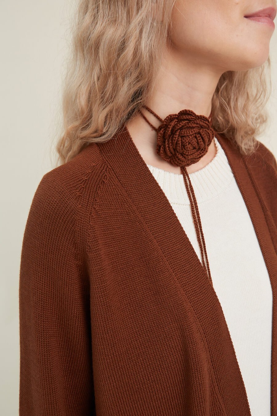 Knitted Merino Wool Cardigan with Pockets in Chocolate