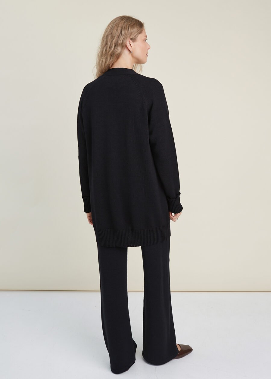 Handmade oversized black merino wool cardigan